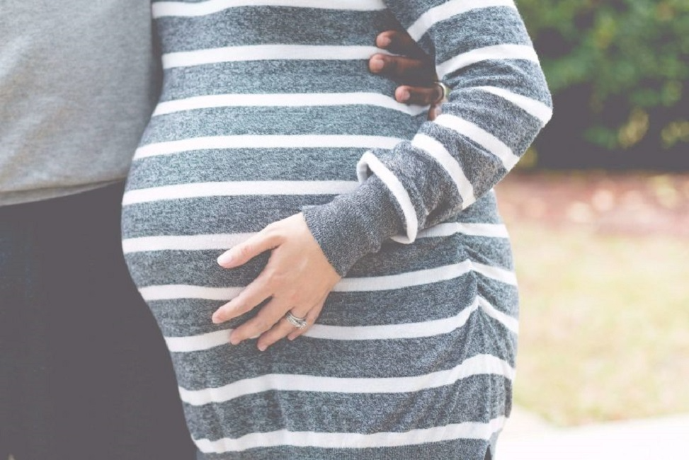 Pregnancy-Bump-Gray and White Striped Maternity Dress